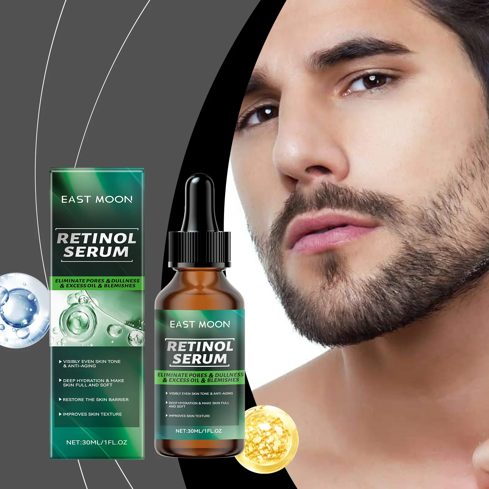 

EAST MOON Men's Retinol Serum, Moisturizing Balancing Water Oil Refining Pores Lifting Nourishing Skin Shrinking Pore