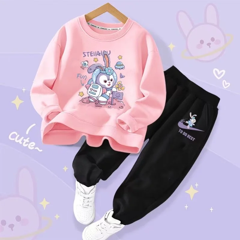 Autumn Baby Girl Boy Clothes Set Children Disney Stella Lou Printing Sweatshirt Top and Pants Bottom 2 Piece Suit Kid Tracksuit