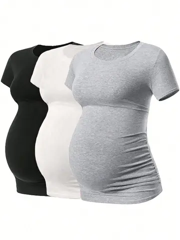 3-piece set, summer casual short-sleeve sports yoga tops for pregnant women, comfortable T-shirts, summer maternity clothes