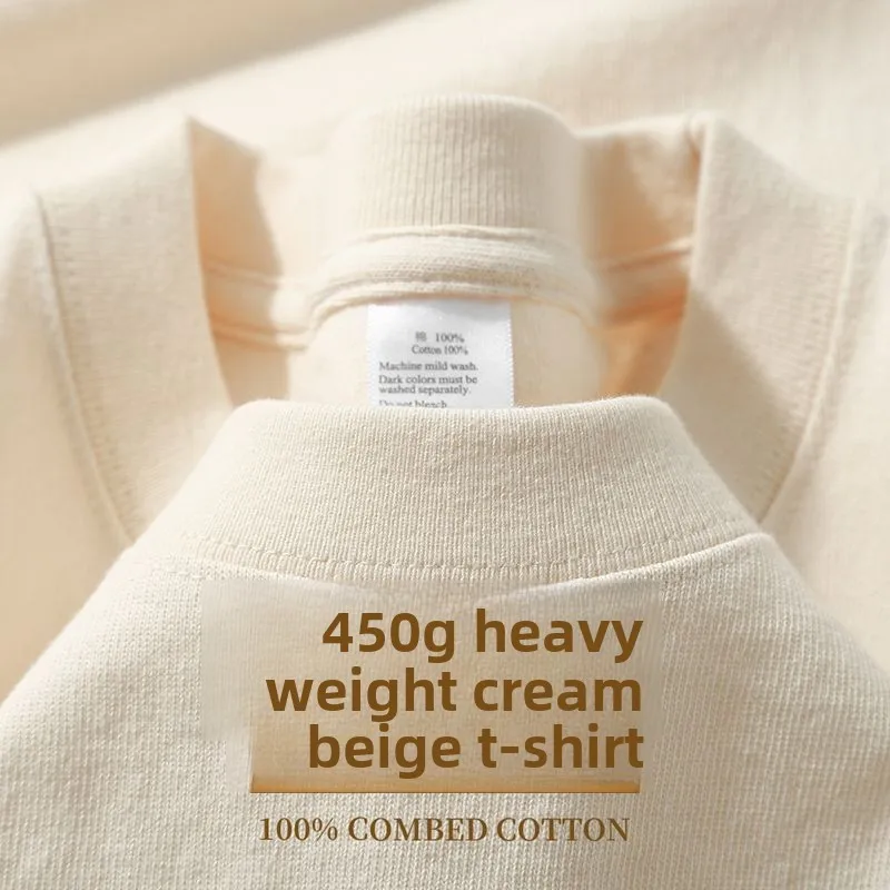Xin Jiang Cotton 450g M2 Heavy Cotton Short-sleeved T-shirt Men's and Women's Bottoming Shirt Summer White Round Neck Loose 2025 image 3