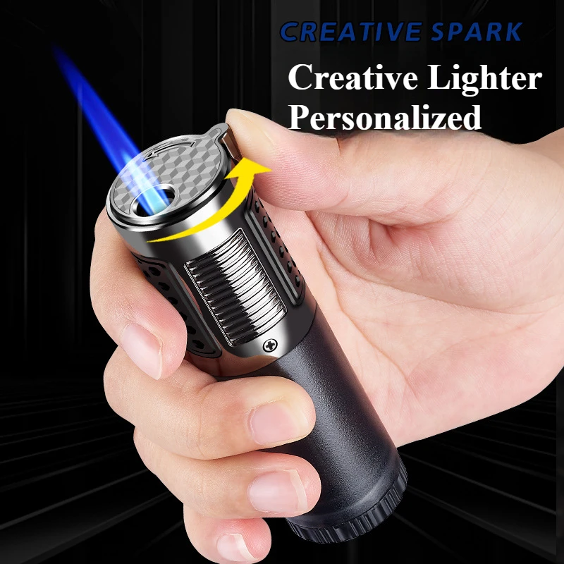 New Small Cylinder Direct Spray Flame Inflatable Windproof Lighter with Large Capacity Visible Chamber Lighter Men's Gift