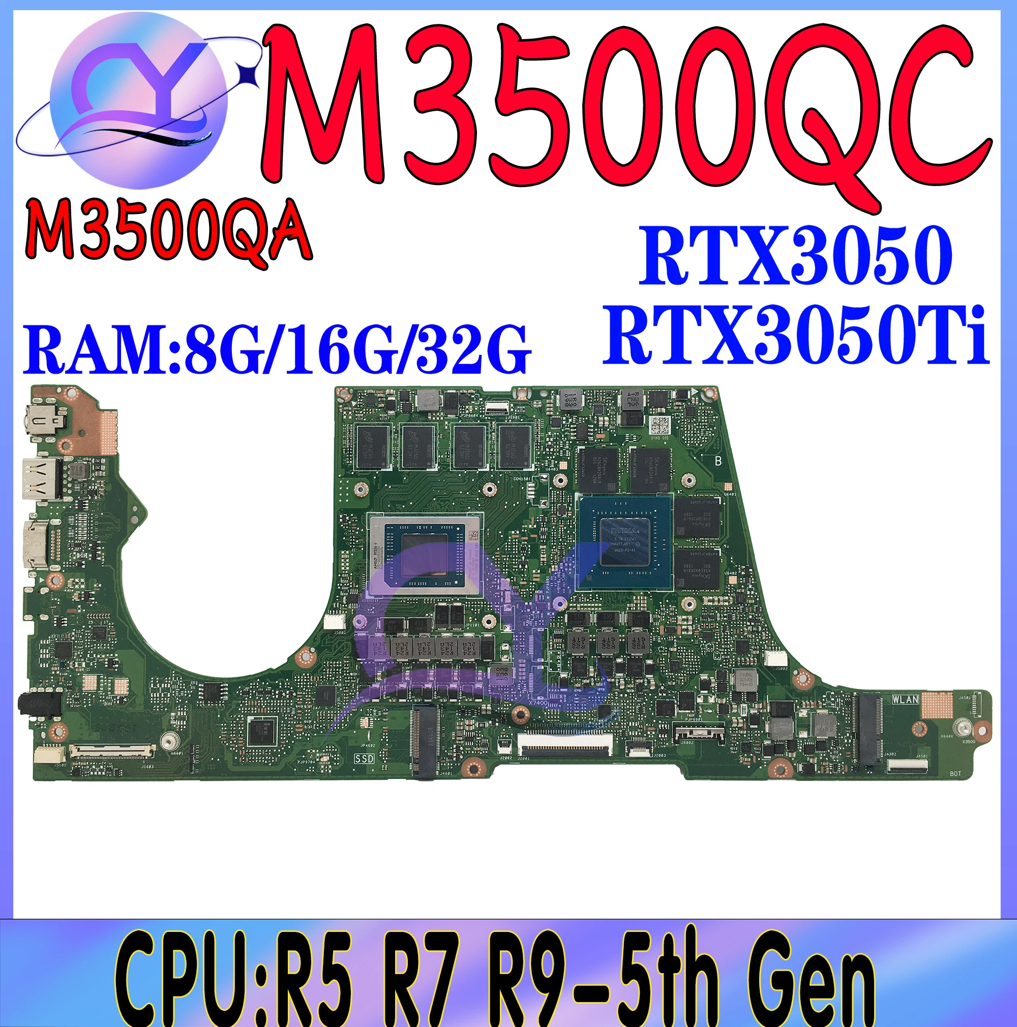 M3500QA Laptop Motherboard For ASUS Vivobook M3401QA M3401QC M7400QC M7600Q M7600QE M3500QC Mainboard R5 R7 R9 100% Working