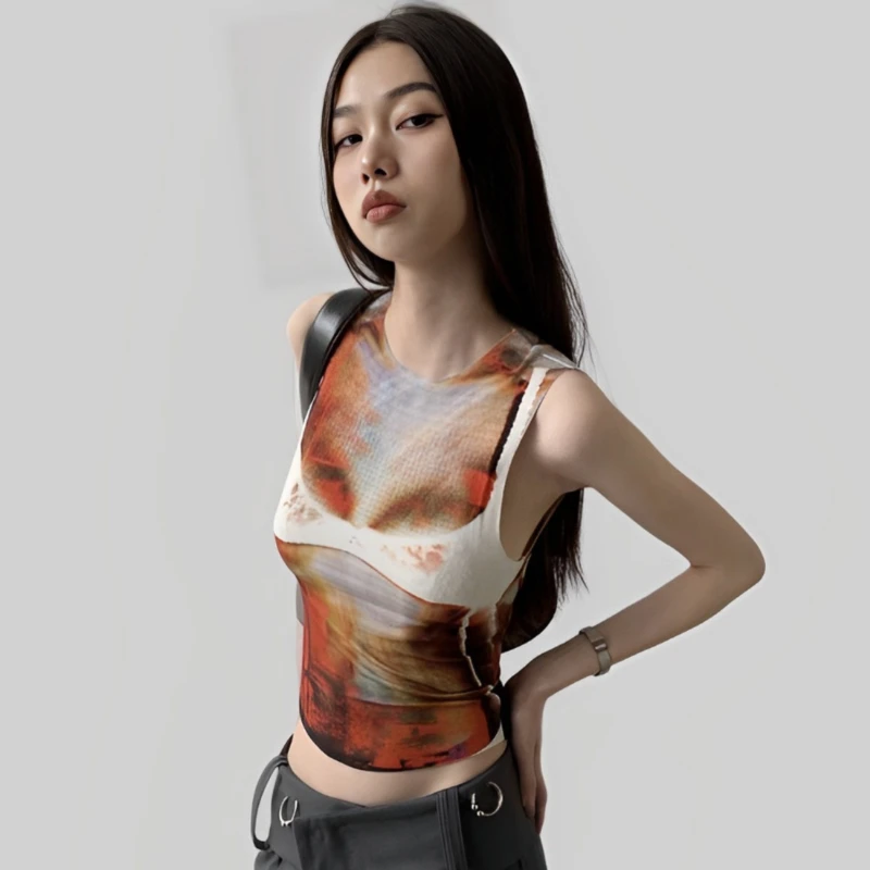 Tanks Women Slim Navel-baring Sexy Printing Thin Breathable Comfortable Simple Stylish Holiday High Street Korean Style Chic Y2K