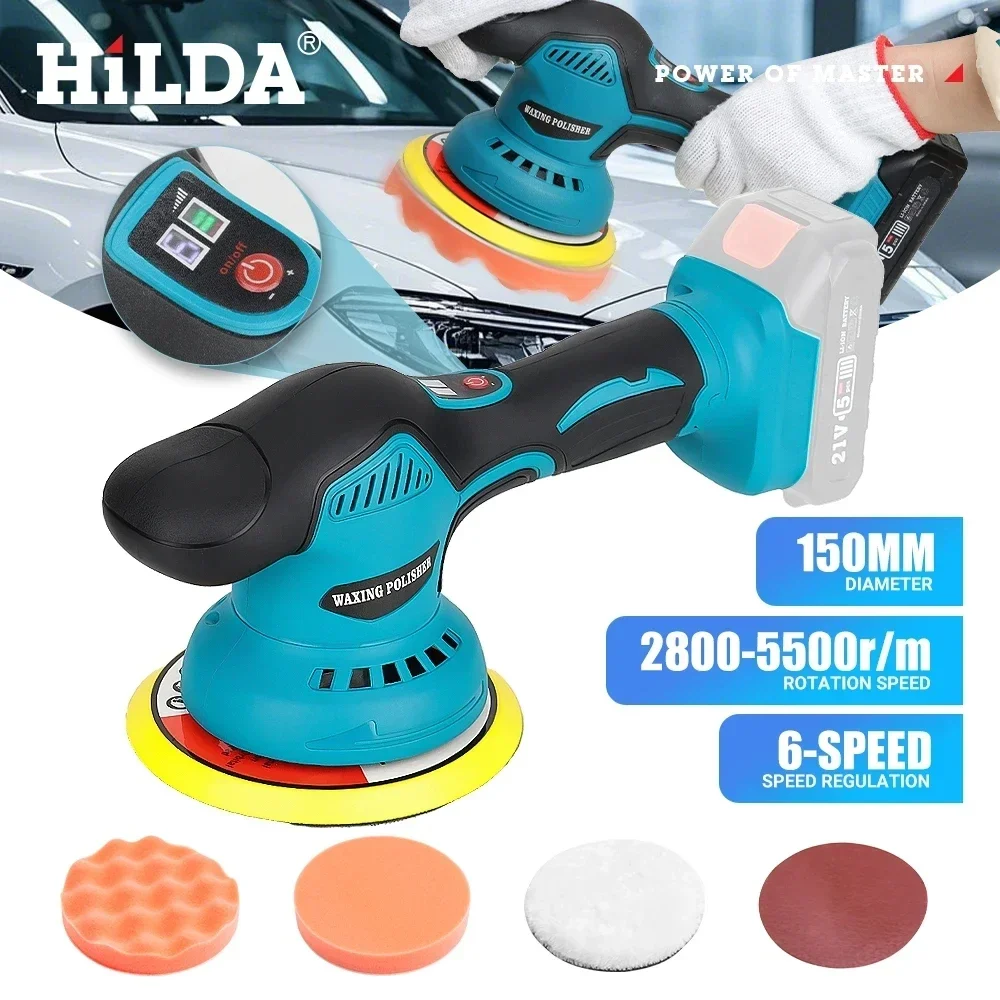 HILDA Car Polisher 6 Gears Digital Display Cordless Electric Polisher Auto Car Waxing Polishing Machine For Makita 21V Battery