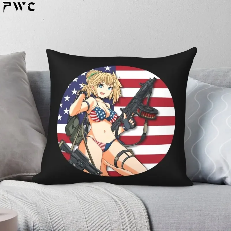 America Gun Girl Square Pillowcase Polyester Pattern Zip Decor Pillow Case Sofa Seater Cushion Case 18