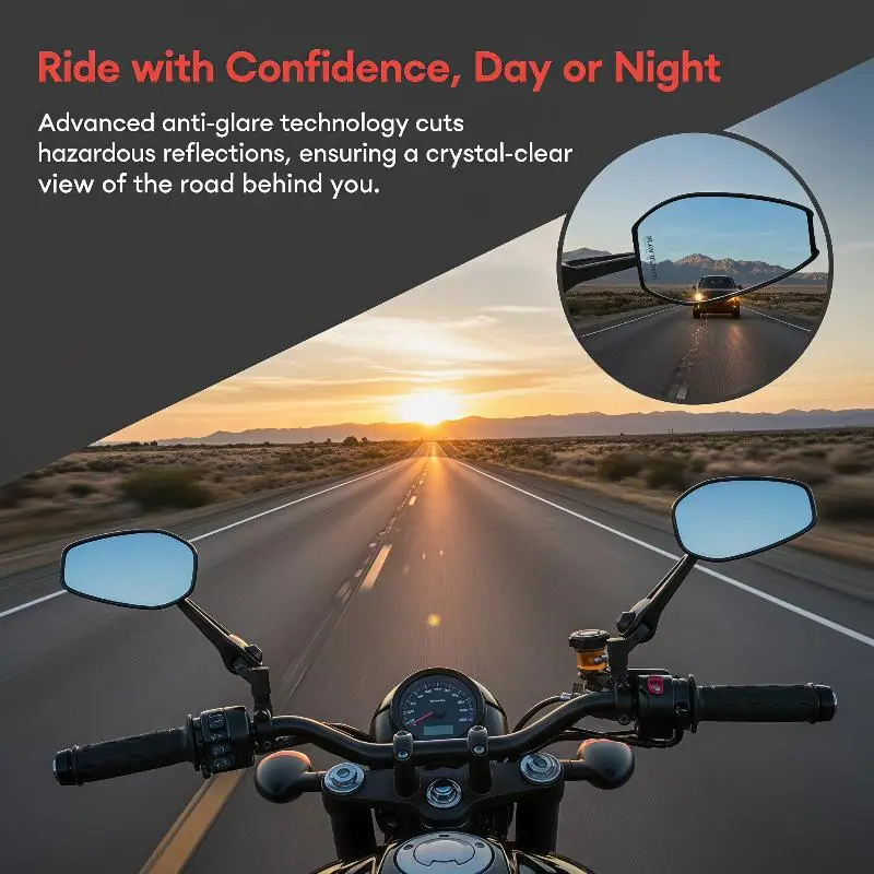 【CR】Motorcycle Rearview Mirrors Anti Glare Blue Glass Carbon Fiber Pattern Windproof for High Speed Motorcycle Racing Use