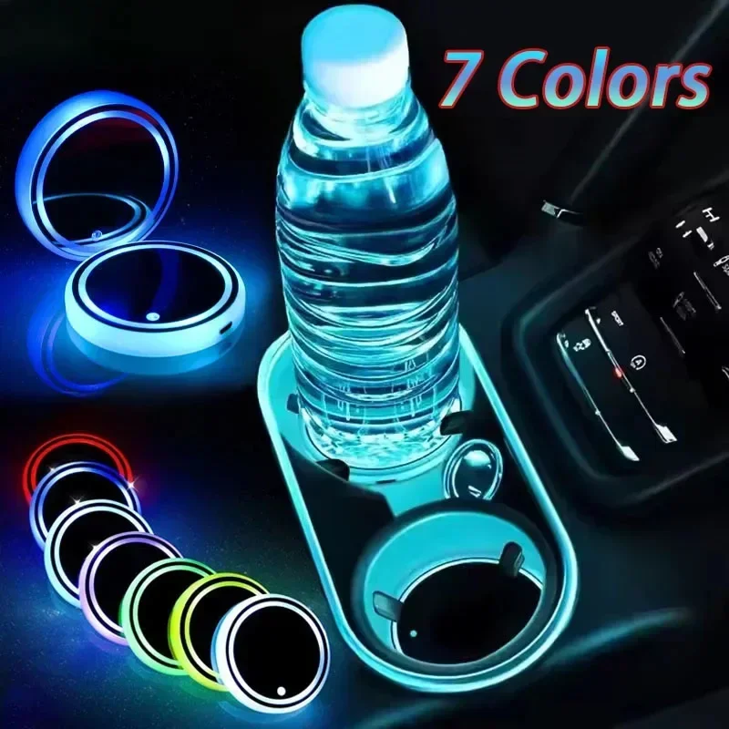 7 Colors Car Coasters Car Cup Holder Intelligent Sensing Neon Lamp LED Light Mats Bottle Light Sensor Atmosphere Car Accessories