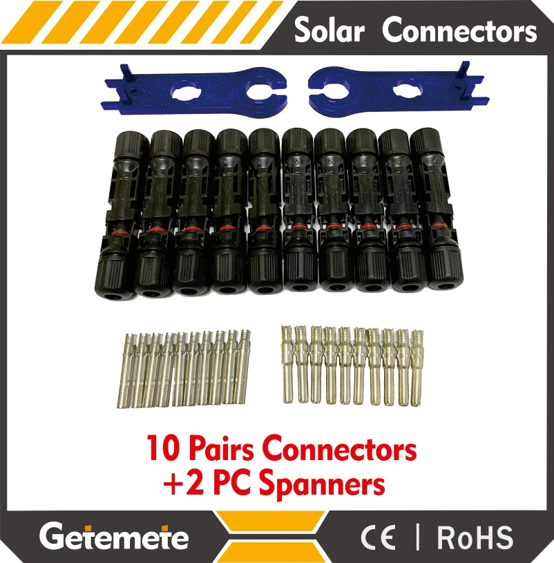 

GTMT 10 Pairs Solar Panel Connector Male and Female + 1PC Spanner Fit For Solar Cable Cross Sections 2.5mm2~6.0mm2 IP67