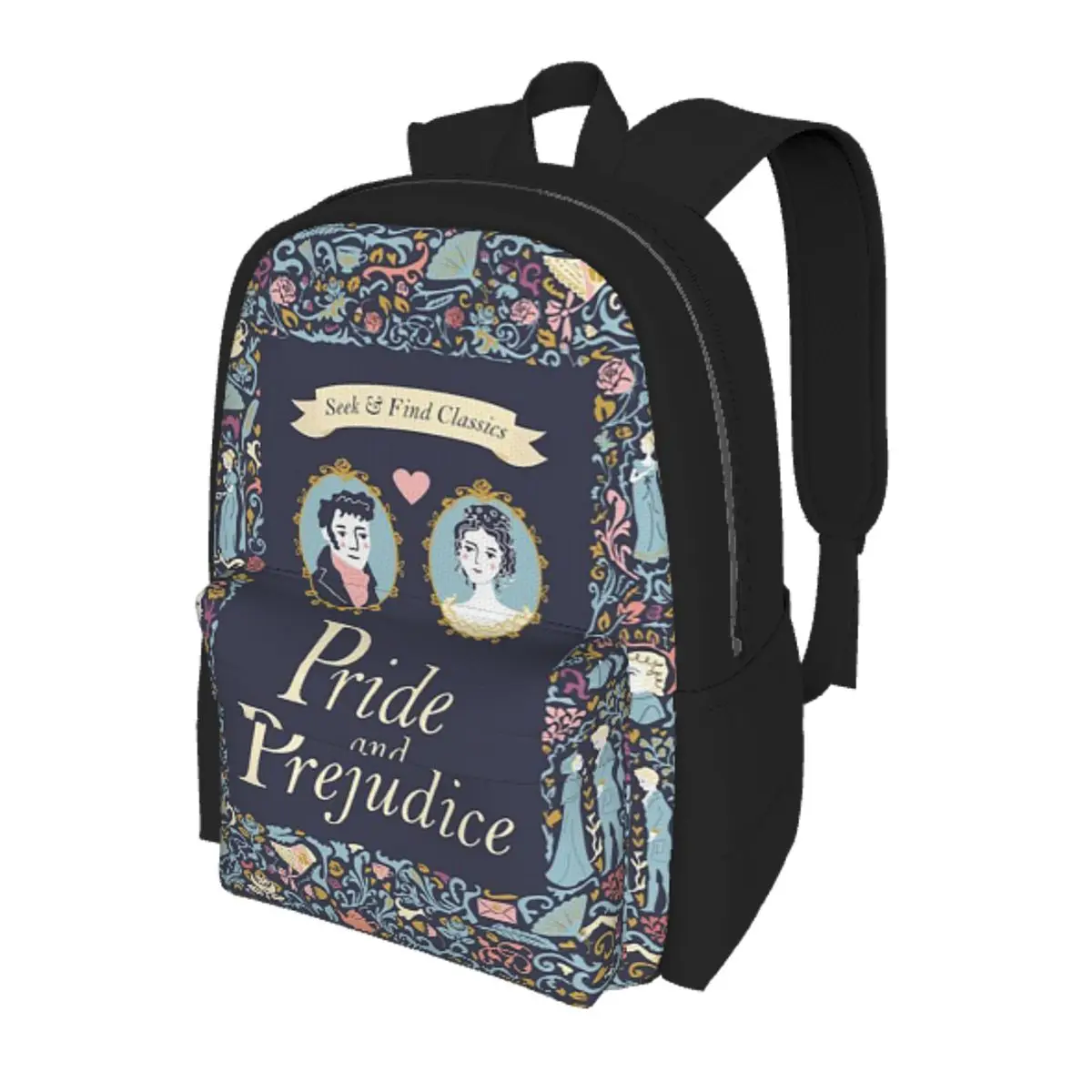

Pride And Prejudice Florals Quote Student Backpack School Bag Hiking Travel Daypack for Men Women Bookbag Shoulder Bags