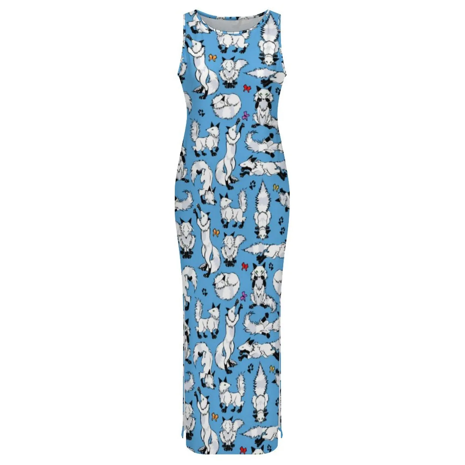 Abito animale artico senza maniche con stampa volpe carina Abiti maxi carini Abito aderente con grafica estetica per le vacanze Taglia grande 3XL 4XL