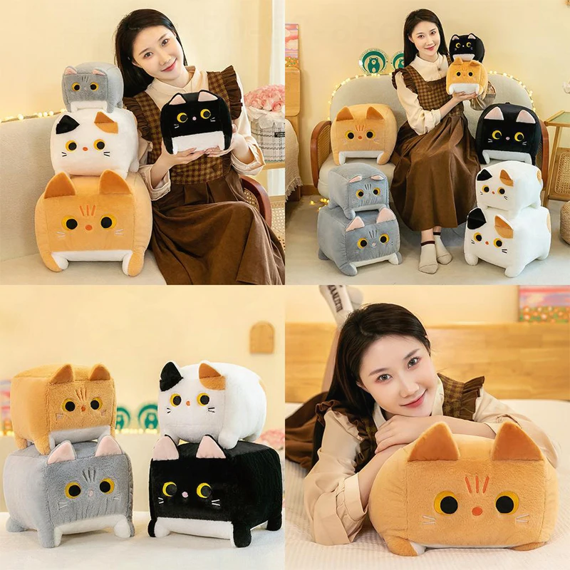 

Кавайная плюшевая игрушка, милая квадратная кукла-кошка, чучело, детский подарок на день рождения, мягкая приятная подушка, игрушка для детей, оптовая продажа