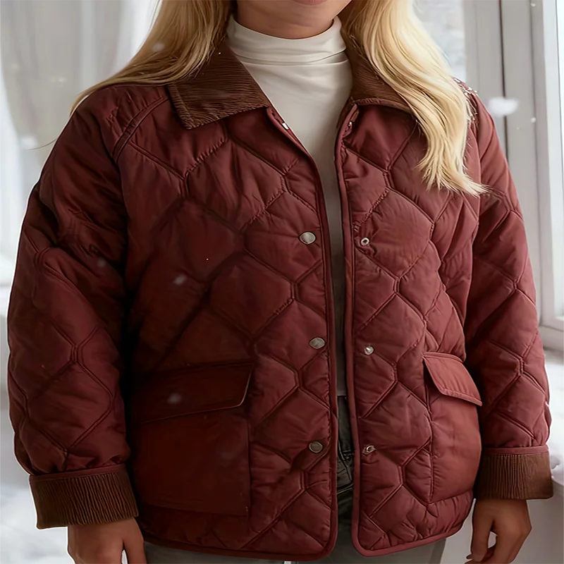 

Новая женская осенне-зимняя модная и элегантная куртка с воротником-манжетой и карманами, повседневная и универсальная хлопковая куртка для пригородных поездок