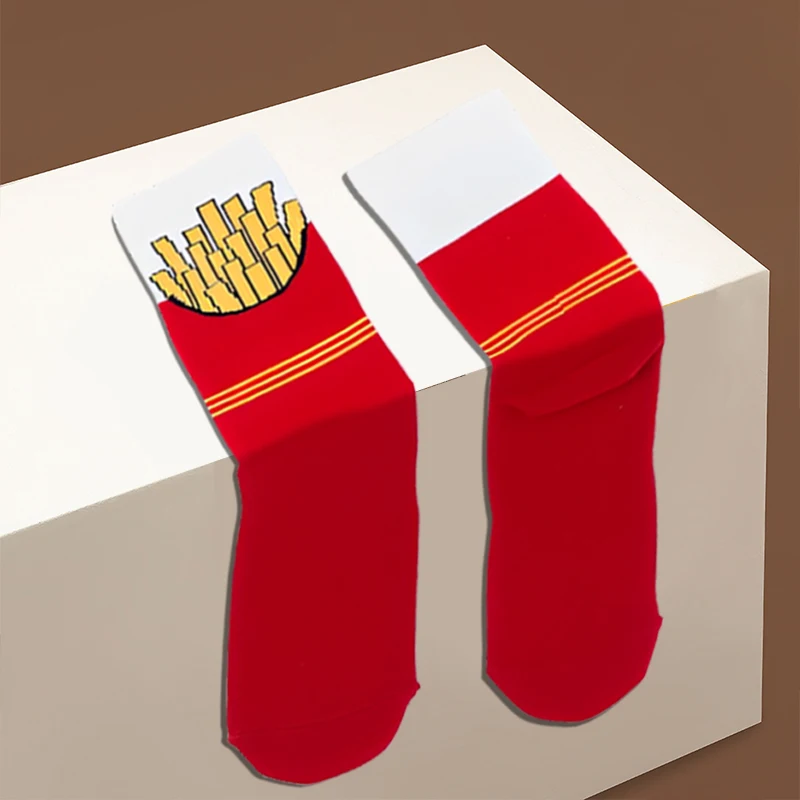 Chaussettes à motif de frites rouges amusantes, adaptées aux cadeaux d'Halloween, de Noël et de la fête de Leon, loisirs polyvalents, une paire de nouveautés