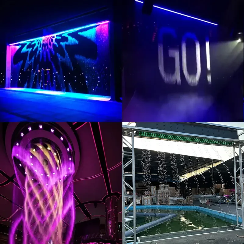 Custom Stainless Steel Digital Water Curtain Wall with Multi Color LED Lights for Villa Garden Outdoor Modern Design