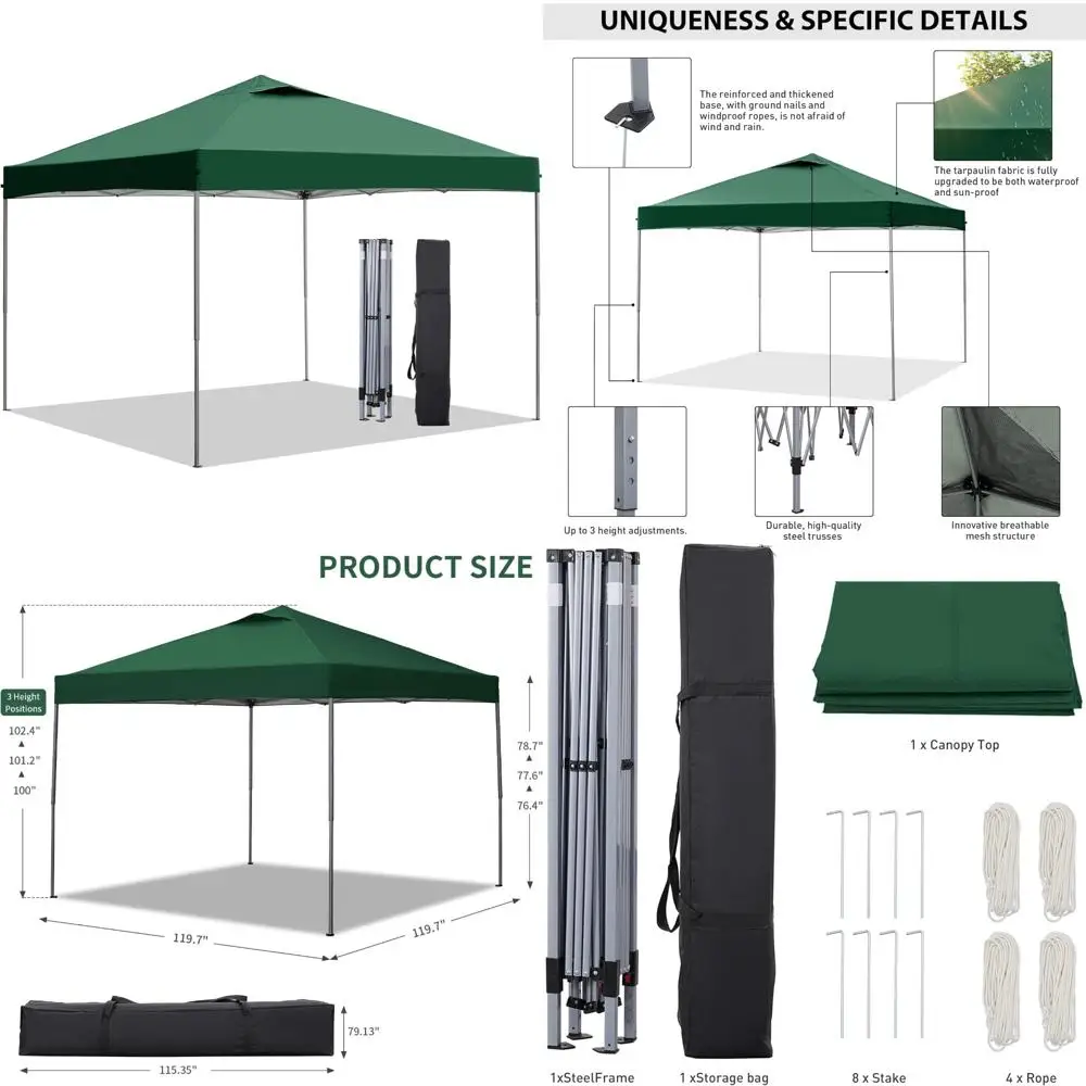 

GDY 10'x10' Pop Up Canopy Tent, Portable Gazebo, Easy Up Outdoor Canopy for Events, Parties, Camping, Green.