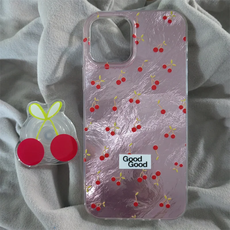 Whirlpool pattern full screen cherry phone case with cherry stand for iPhone 11 12 13 14 15 16 pro max