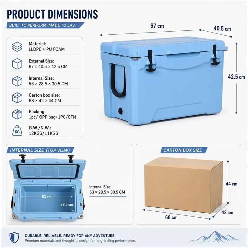 50QT Portable Rotary Molded Refrigerator LLDPE Insulated Hard Refrigerator with Custom Logo for Camping, Fishing, Outdoor