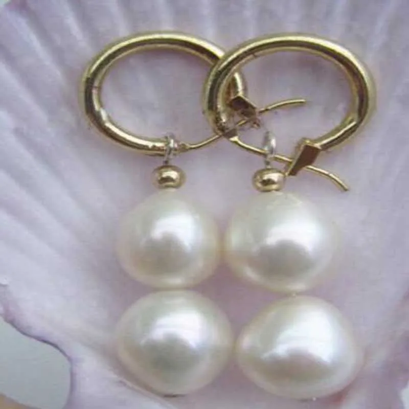 Noble Jewelry Natural 10-12MM AAA White Pearl Earrings 14K/20 YELLOW GOLD Hook