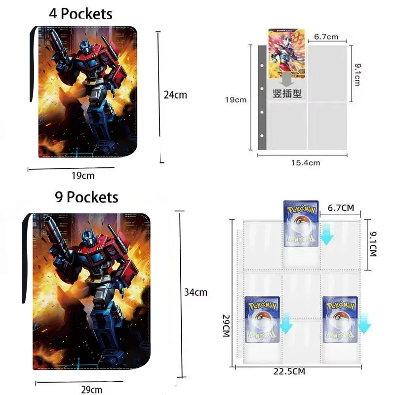 400pcs/900pcs Transformers Card Album Book Folder 4/9 Card Slots Collections Zipper Double Pocket Zipper Card Binder Holder