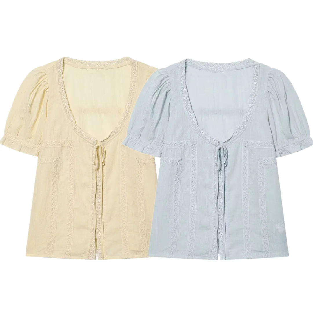 

Maxdutti 2026 Summer Short Sleeve Cotton Lace Embroidery Woman Clothes Shirts & Blouses Women's Clothes Shirts Tops