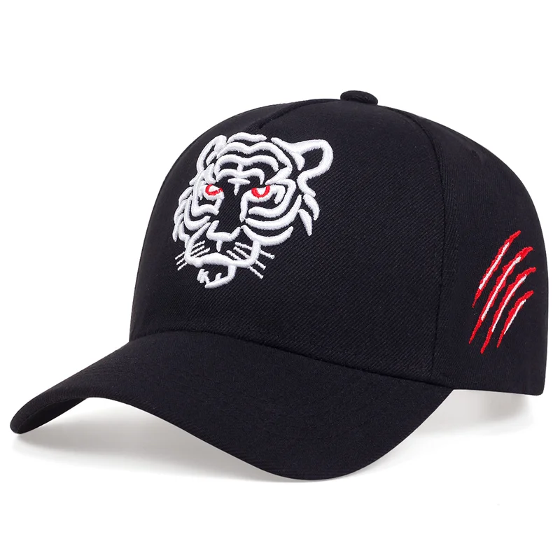 男性と女性のための野球帽,黒の虎の刺embroidery,ヒップホップスタイル,夏のレジャー,トラッカーキャップ,ユニセックス,新しいコレクション