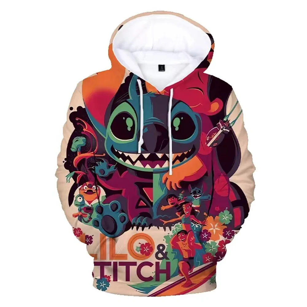 

MINISO Disney Classic Boy Cartoon Cute Animation Stitch 3D New Printed Sweater Hooded Long Sleeve Top New Loose Pullover Clothes