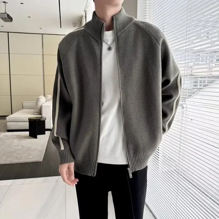 

Men's Stand Collar Open Cardigan Sweater Casual Pants Trendy Brand Knitted Jaet Couple Matching Soft Polyester Fiber Winter...