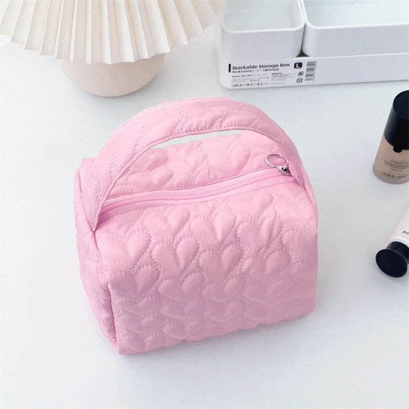 Love Quilting Women's Cosmetic Bag Female Portable Handle Storage Bags Simple Ladies Makeup Cases Winter Travel Large Handbags