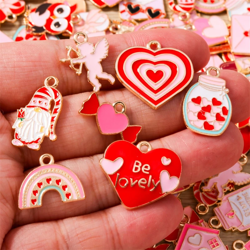 10 Stück süße Mix Valentinstag Charms Emaille Liebe Herz Brief Charms Anhänger passen Halsketten Ohrringe DIY Handwerk Schmuckherstellung – Detail 3