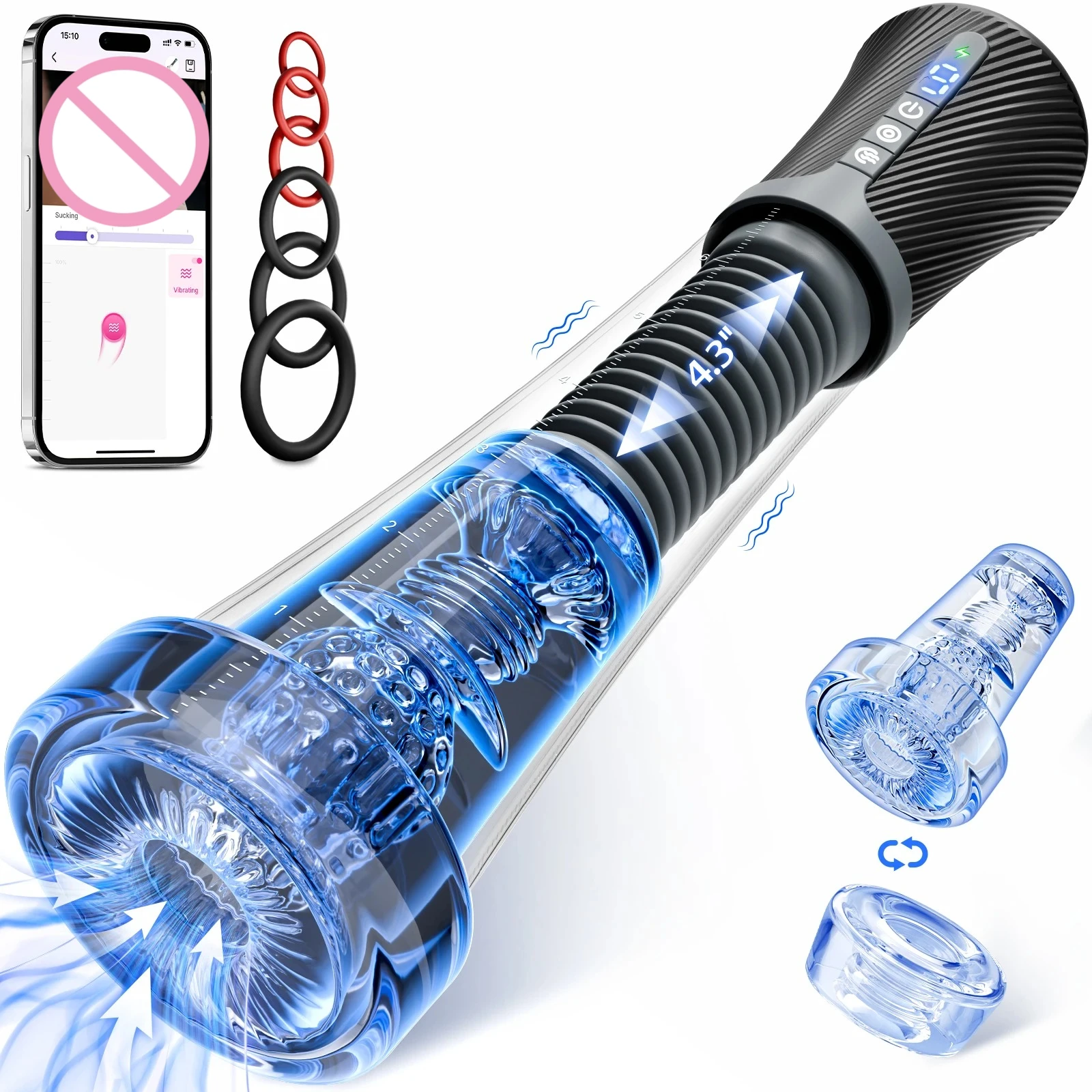 3IN1 Male Masturbators Penis Pump Enlarger Sex Machine Stroker Vacuum Pump 6 Training Mod Penis Rings Sex Toys For Men