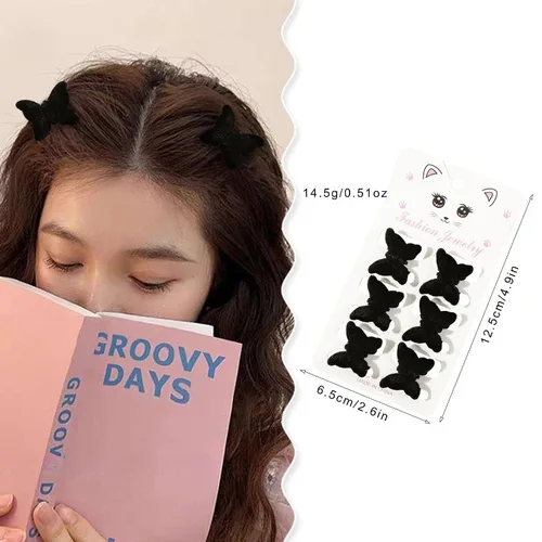 Imagen 2 del producto 6 unids/set Mini Clips de agarre de mariposa mujeres niñas Simple pelo roto frente trenzado Clip de pelo peinado flequillo Clips laterales negro