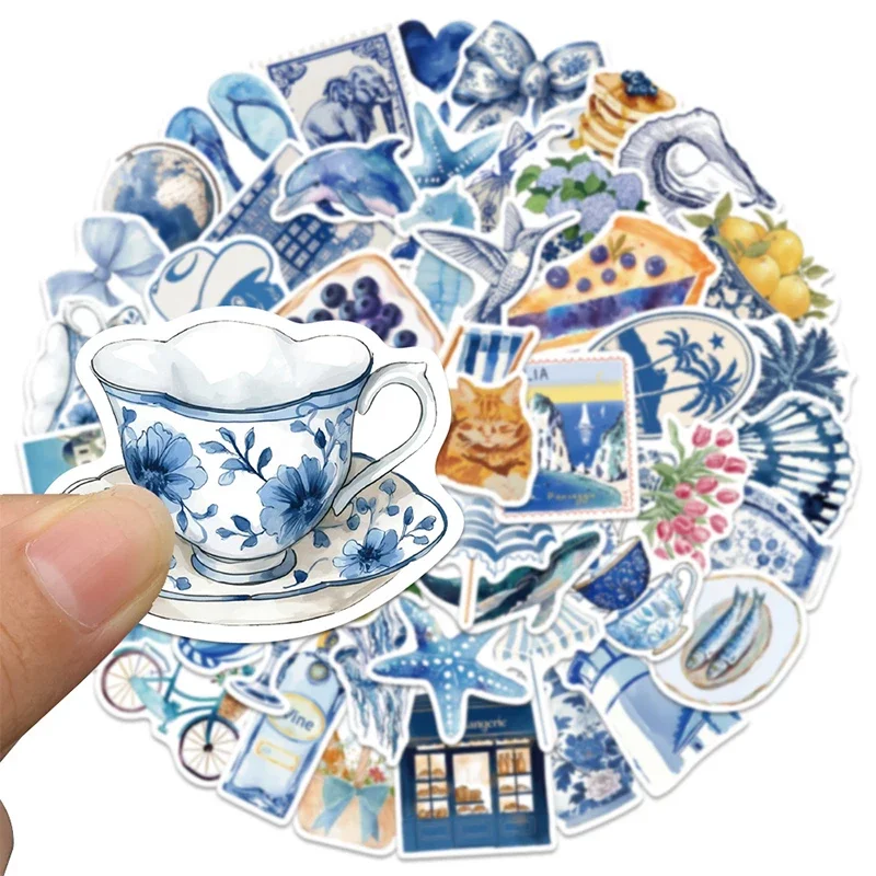 50PCS Blue Ocean Beach Stickers Set Trendy Cute Waterproof Vinyl Decals for Scrapbooking Laptop Water Bottle Bumper