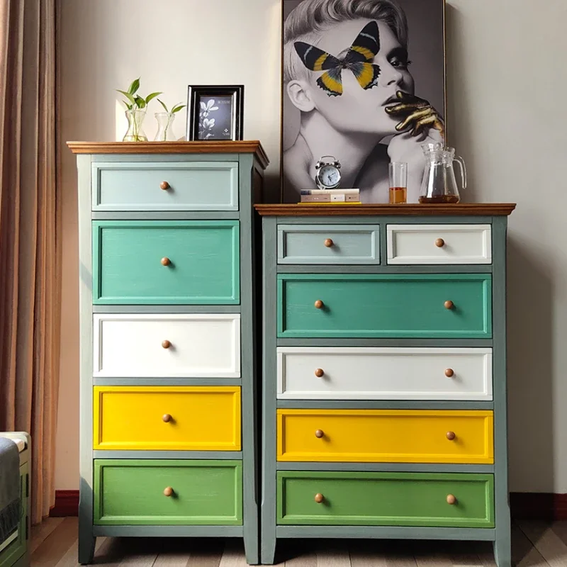 Contrast Color Chest of Drawers Chest of Six Drawers Solid Wood Mediterranean Living Room Wall Cabinet Hallway Storage