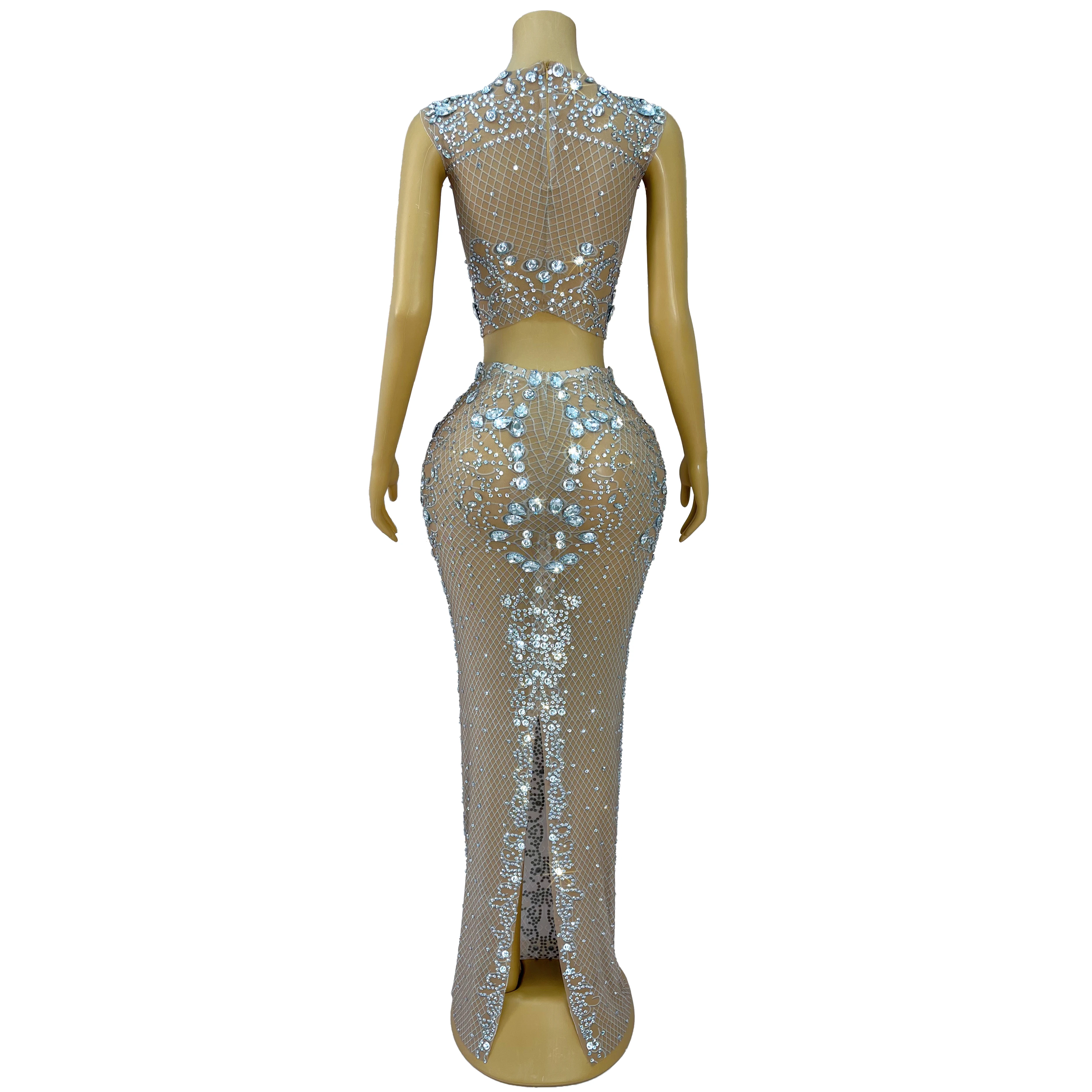 Mode Sparkly Strass Mesh Rock Set Frauen Party Hochzeit Prom Elegantes Kleid Roter Teppich Zeigen Bühne Kostüm Hualanfenti