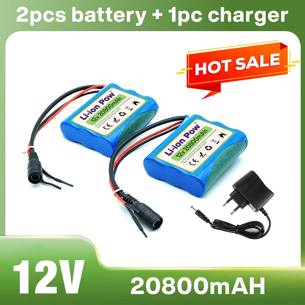 

18650 Литий-ионный аккумулятор, 100% новый, 12 В, 20800 мАч, 3S1P, с защитной пластиной + зарядное устройство (12,6 В постоянного тока, супер перезаряжаемый)