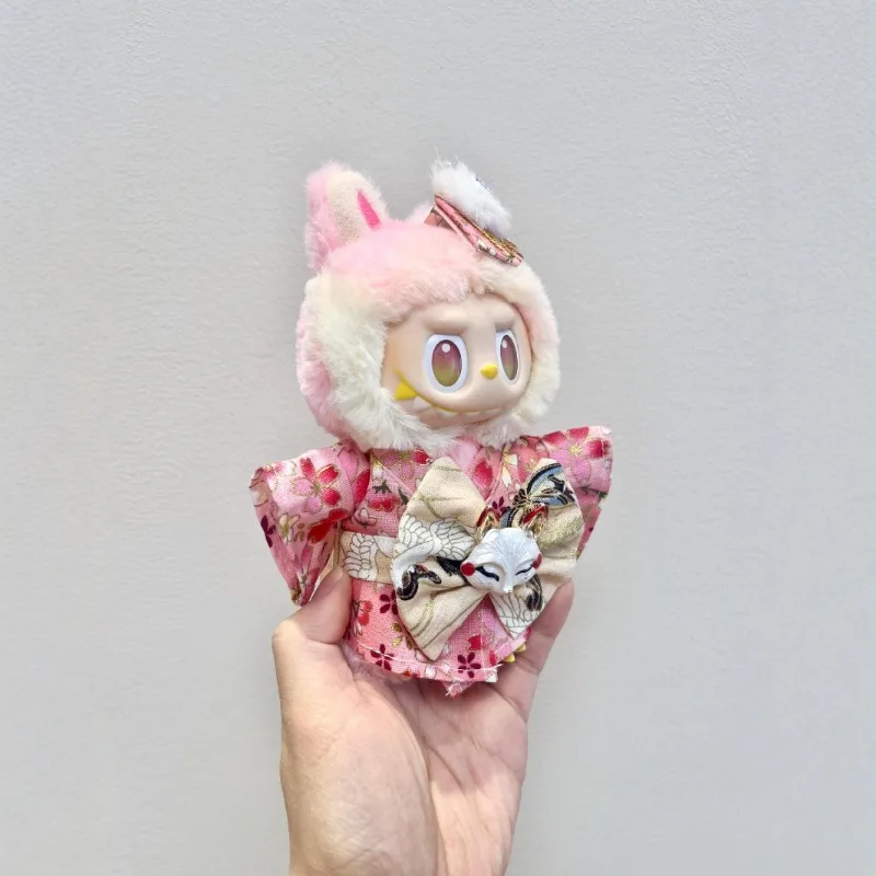 Voor Labubu Derde Generatie Babykleertjes Vinyl Blind Box Macaron Zitten Party Japanse Kimono Vos Kleding Set Gift Pure handgemaakt