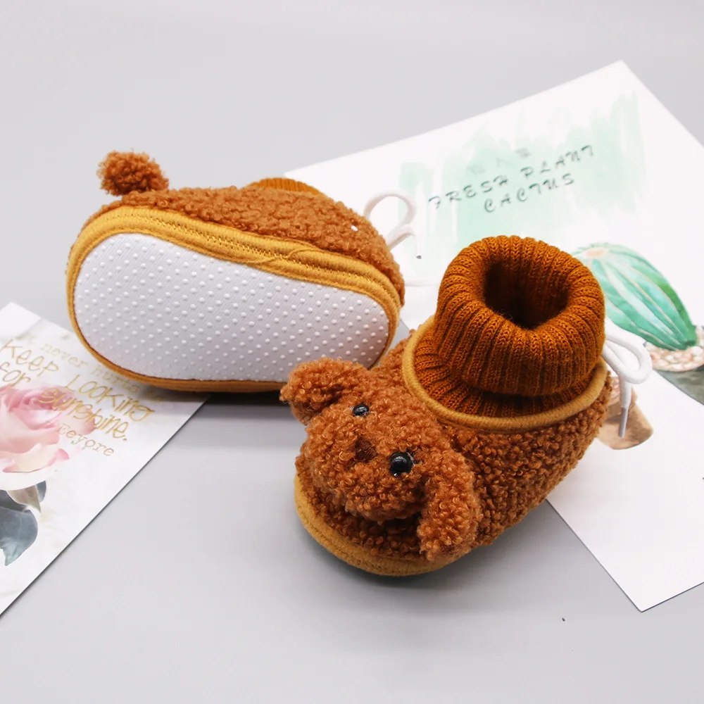 Winter Baby Shoes with Rib Lace Up Baby Walking Shoes Without Dropping Off Shoes and Thickening Cotton Shoes