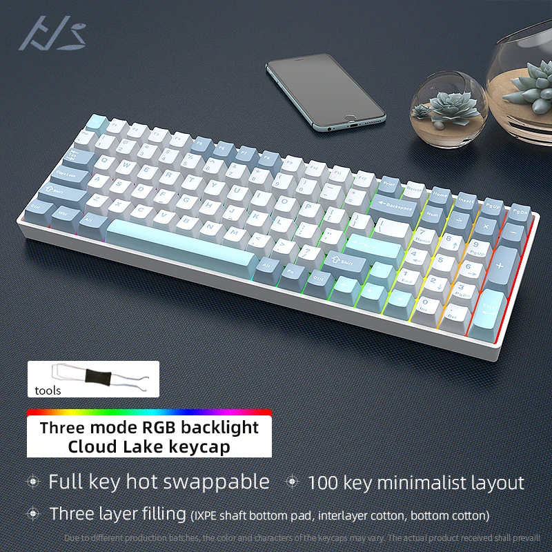 HJS DK100 Mechanical Keyboard Tri-mode Custom Wired/Wireless RGB Bluetooth 2.4G Hot Swap Gaming Keyboard 100 Key