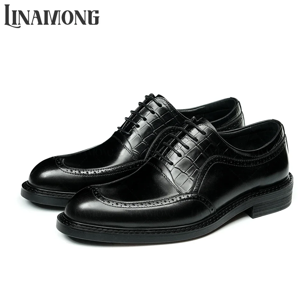 

Vintage Style Carved Genuine Leather Shoes Round Toe Business Dress Shoes Designer Style Handmade Leather Lace-Up Shoes for Men