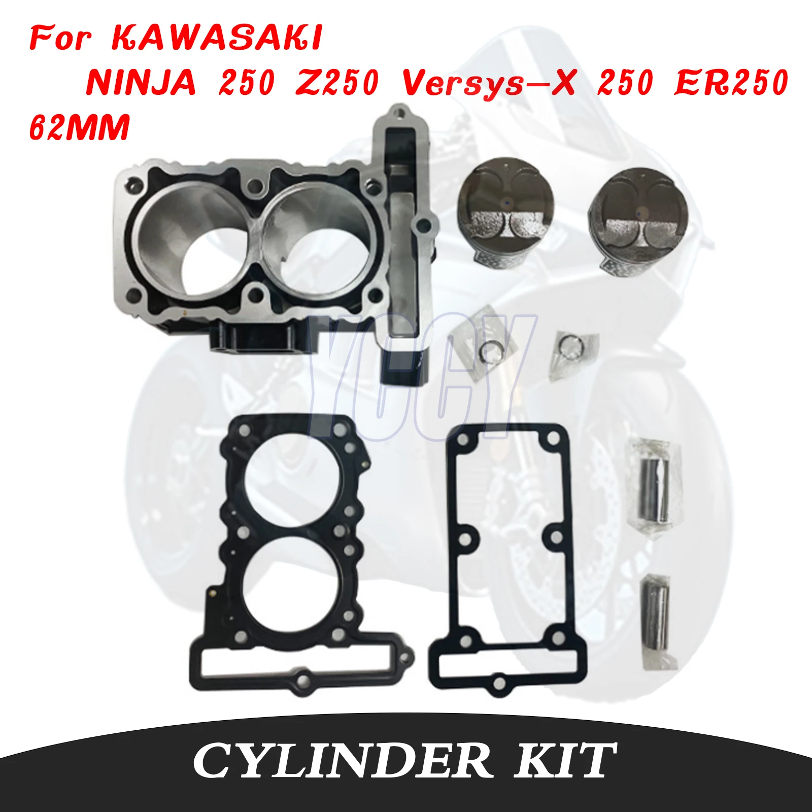 Kit de cilindro de motocicleta de 62mm y 250cc, juntas de Anillos de pistón, dos orificios grandes para KAWASAK NINJA 250 Z250 Versys-X 250 ER250 EX250 KLE250