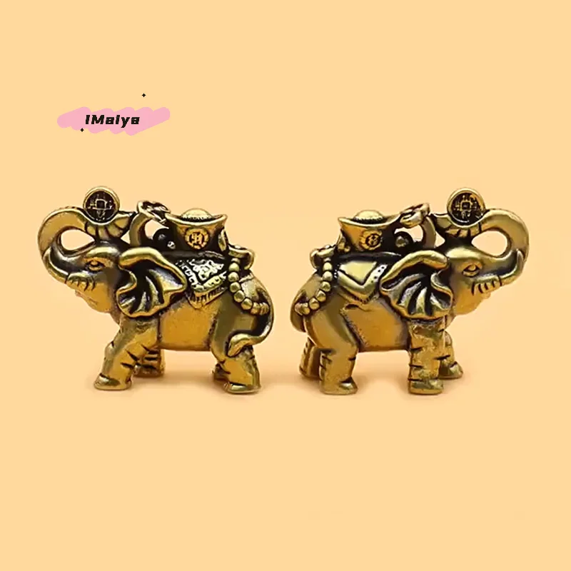 M-Brass Elephant Metal Figurines Auspicious Elephant Living Room Desk Decoration Mini Elephant Figurines Accessoires Miniatures
