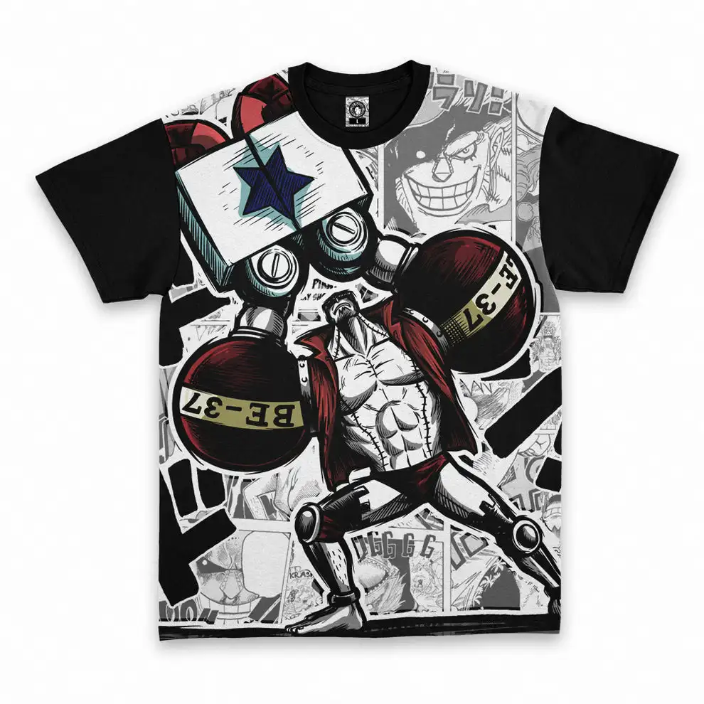 One Piece Franky Men's and Women's Short Sleeved T-shirts Full of Comics Street Hip Hop Loose Cosplay Top Daily Party Dressing