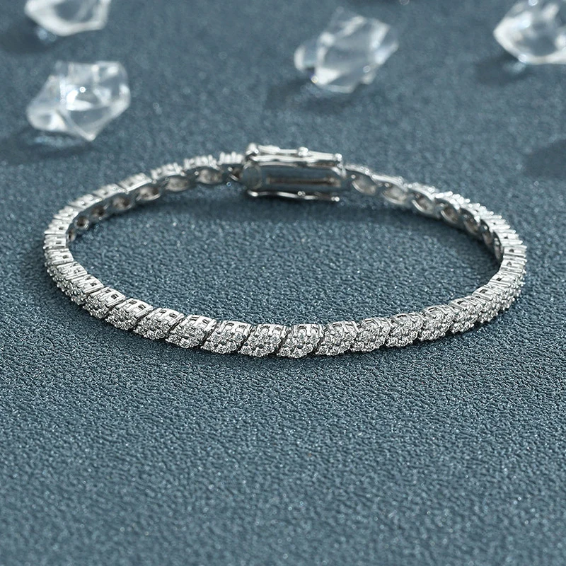 Tezzc New style Rhombus 1.2mm Full Moissanite Tennis Bracelet For Women Men S925  Sterling Silver Diamond Link Chain Bracelets