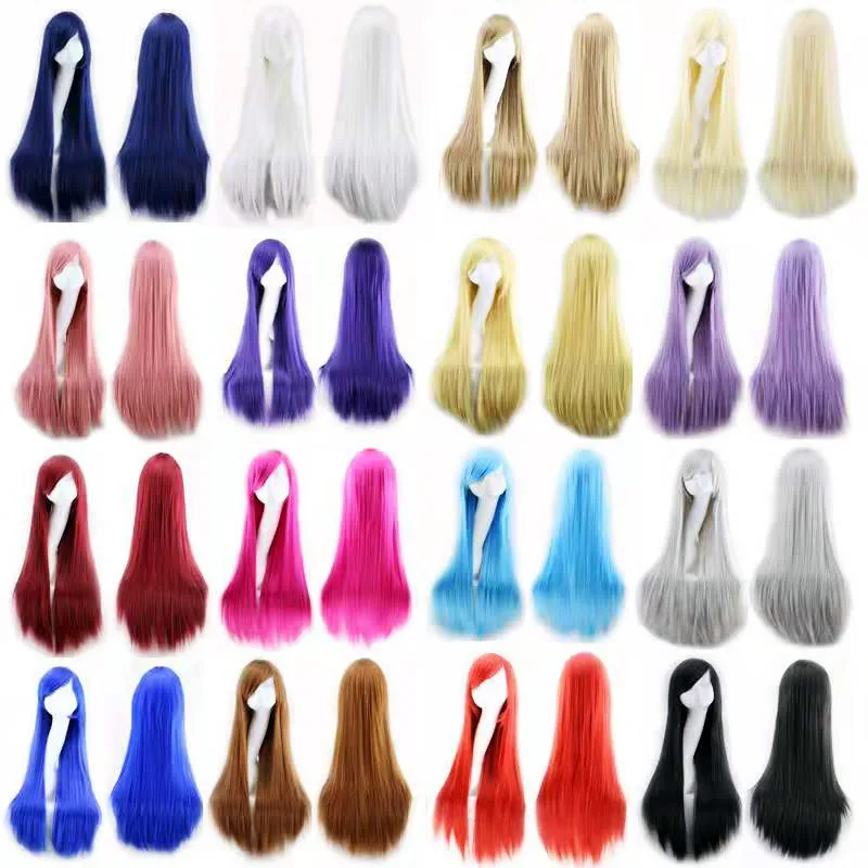 

Anime Cosplay Role Play Colorful Long 80cm Straight Hair Side Bang Wig