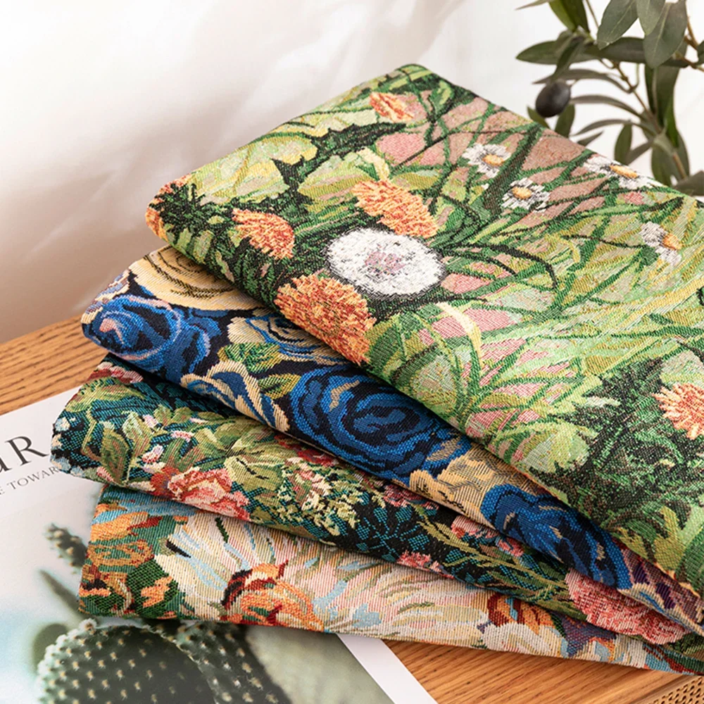 150x100cm Green Oil Paint Pattern Jacquard Fabric Cloth Canvas Floral Sofa Cover Tablecloth Clothing DIY Fabrics Sewing Supplies