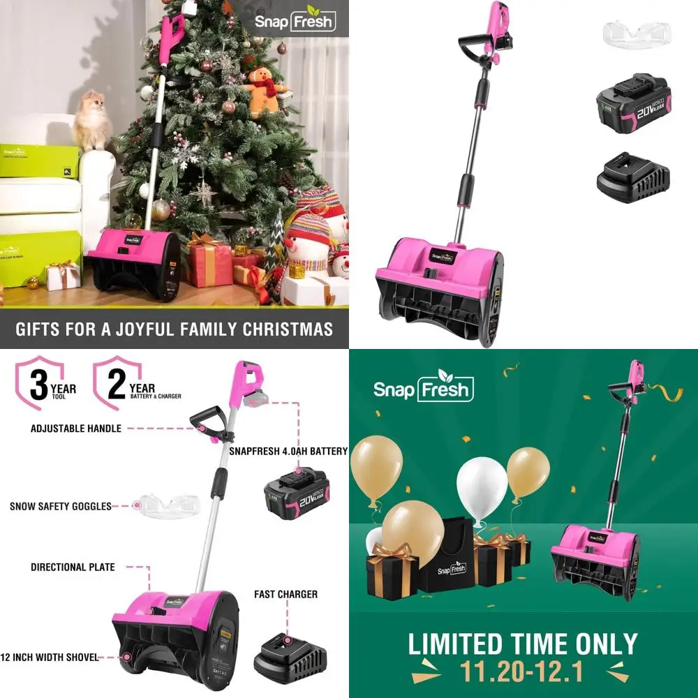 

Cordless Snow Shovel 12 Inch 20V with 4000mAh Battery and Fast Charger Pink