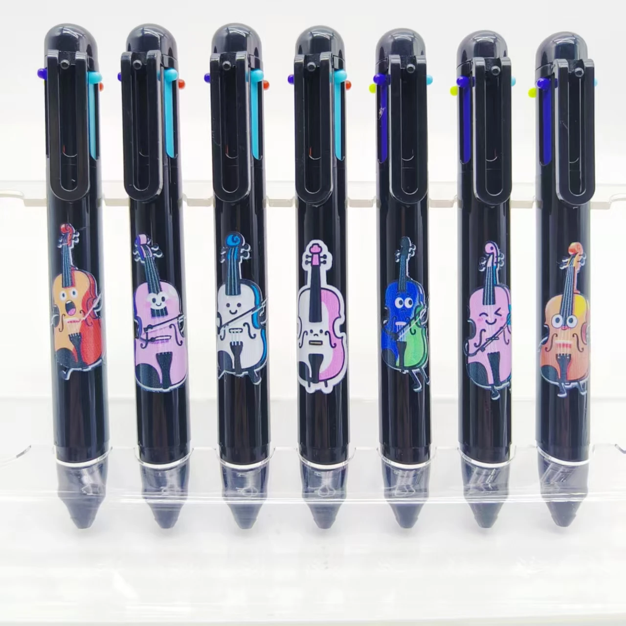 

8PCS/12PCS violin pattern 6-in-1 ballpoint pen black series multicolor pen gift pen