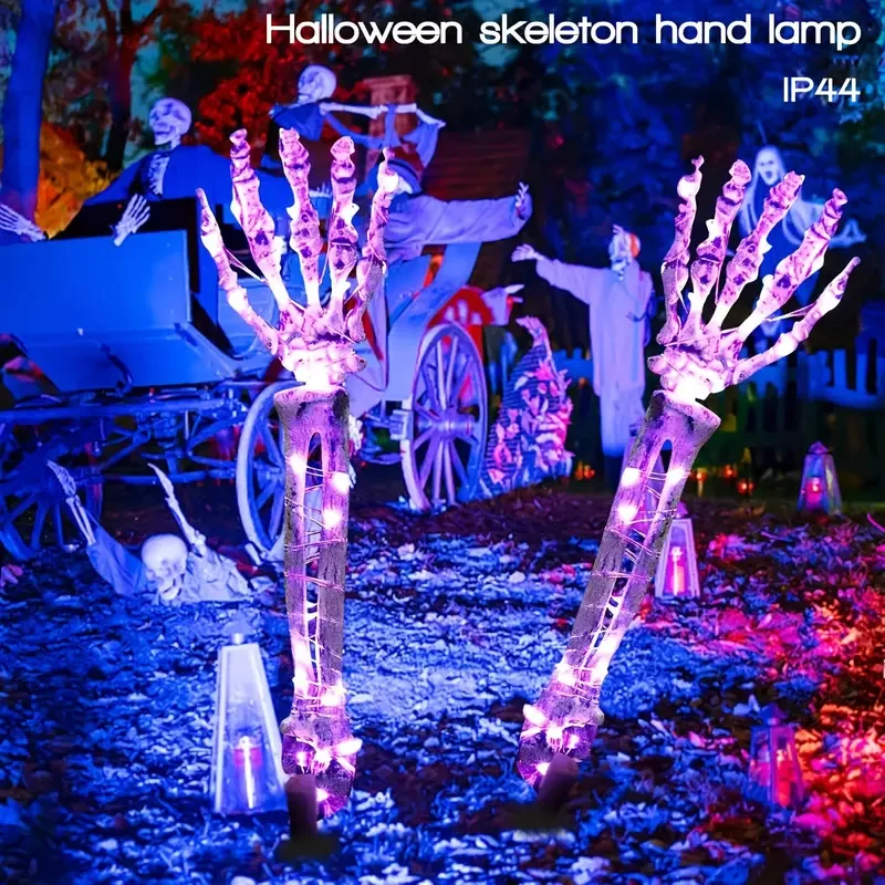 Halloween Solar Garden Lights, 2PC LED Ghost Hand Stake Lights, Outdoor Waterproof Horror Lamps for Garden Festival Decoration