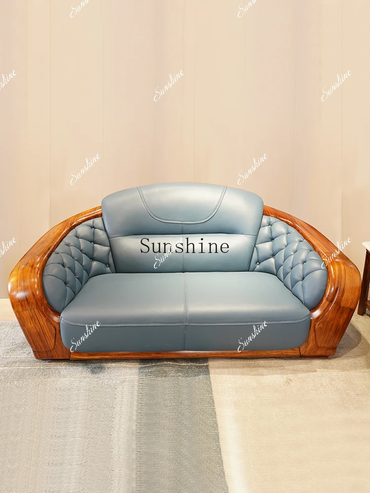 Ebony leather sofa 1234 combination large apartment living room new Chinese furniture  FT