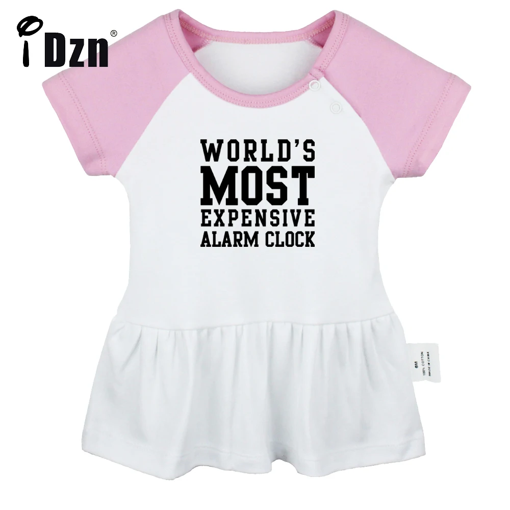 

iDzn NEW World's Most Expensive Alarm Clock Baby Girls Cute Short Sleeve Dress Infant Funny Pleated Dress Soft Cotton Dresses